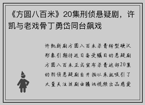 《方圆八百米》20集刑侦悬疑剧，许凯与老戏骨丁勇岱同台飙戏