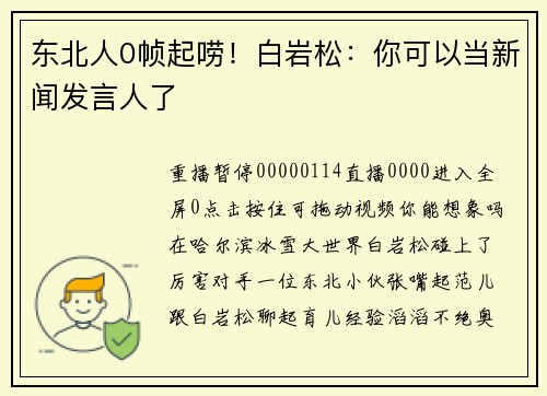 东北人0帧起唠！白岩松：你可以当新闻发言人了