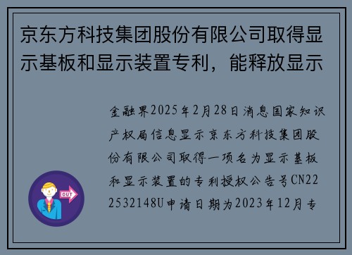 京东方科技集团股份有限公司取得显示基板和显示装置专利，能释放显示基板在制备过程中的静电